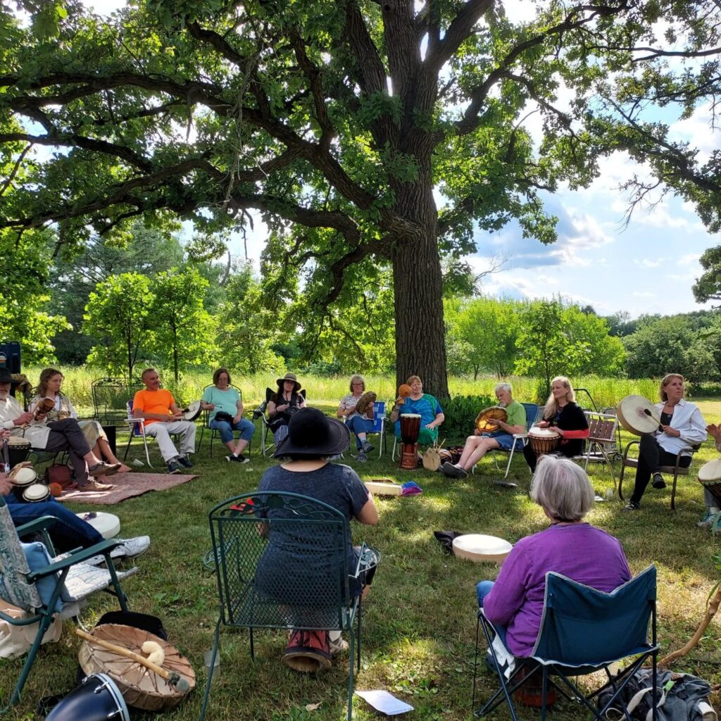 drumming circle, under oak tree